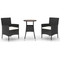 vidaXL 3-tlg. Garten-Bistro-Set mit Kissen Schwarz Poly Rattan