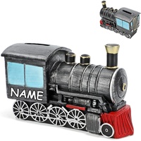 große Spardose Eisenbahn/Zug/Lokomotive inkl. Name - mit Verschluss - aus Kunstharz/Polyresin - 17 cm - stabile Sparbüchse - Sparschwein - für Kinde..