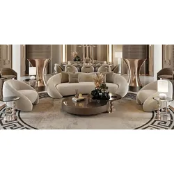 Casa Padrino Luxus Wohnzimmer Set Hellgrau / Kupfer / Schwarz - 2 Luxus Sofas & 2 Luxus Sessel & 1 Luxus Couchtisch & 2 Luxus Beistelltische - Wohnzimmer Möbel - Luxus Möbel