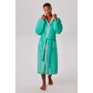 OTTO home Unisex-Bademantel Miia, ideal für Sauna, Spa & im Urlaub, Langform, Microfaser, Kapuze, Gürtel, weich und kuschelig, plüsch, für Damen und Herren, S-XL blau S