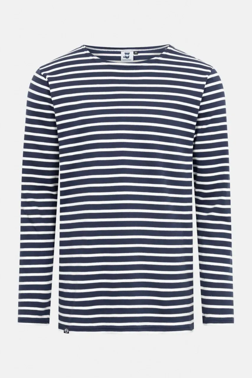 Hanseheld Streifenshirt Herren Marine-Natur Langarm Blau Weiß GOTS Organic