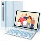 IVEOPPE Tastatur für Samsung Galaxy Tab S9FE Plus, Hülle mit Tastatur für Samsung Tab S9+ 12.4", Magnetisch 7-Farbige Beleuchtung Tastatur QWERTZ Layout Galaxy S9+/S9FE+ Tablet 2023, Blau