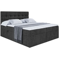 ALTDECOR Boxspringbett mit Matratze(20 cm hoch) und Topper(4 cm hoch), Polsterbett mit Kopfteil und Bettkasten - BERO - 140x200 - H3/Schwarz Samt