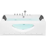 Beliani Whirlpool Badewanne weiss rechteckig mit LED 180 cm HAWES
