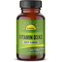 Vitamin D3/K2 hochdosiert, 240 Tabletten (je 10.000 IE Vitamin D3 und 200 μg Vitamin K2 all-trans), ohne unerwünschte Zusatzstoffe, Bonemis®