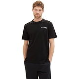TOM TAILOR Herren Basic T-Shirt mit Label-Print, Black, XL