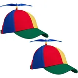 Relaxdays Propeller Mütze 2er Set, gestreift, Erwachsene, Kopfumfang 53–57 cm, Fasching, Festival, Helikoptermütze, bunt