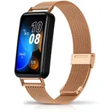 KeeFos Armband Kompatibel mit Huawei Band 9 / Huawei Band 8, Mesh Gewebe Edelstahl Herren&Damen Metall Uhrenarmband Ersatzband für Huawei Band 9 / Huawei Band 8 - Roségold