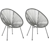 Beliani 2er-Set Rattanstuhl 70 x 87 x 90 cm dunkelgrau/schwarz