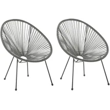 Beliani 2er-Set Rattanstuhl 70 x 87 x 90 cm dunkelgrau/schwarz