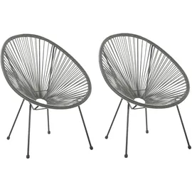Beliani 2er-Set Rattanstuhl 70 x 87 x 90 cm dunkelgrau/schwarz