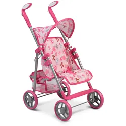 Moni Puppenwagen Flower Garden verstellbare Rückenlehne und Griffe klappbar Korb pink