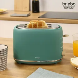 Briebe Nordic Toaster 2 Scheiben Breite Schlitze mit Brötchenaufsatz, 6 Toast Stufen, TA1166GRE, Grün, 870W