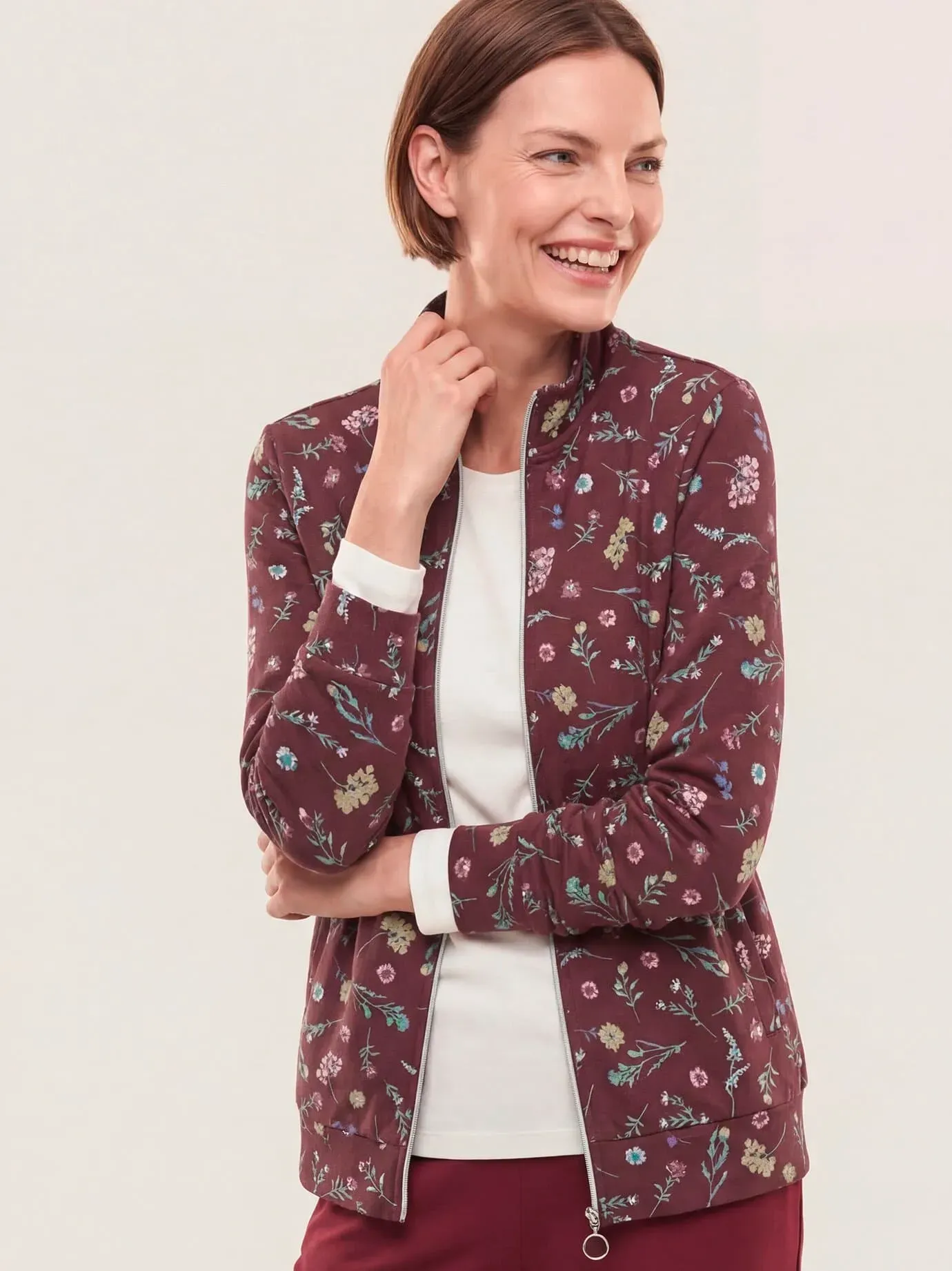 Walbusch Damen Baumwollstretch Jacke Rot geblümt