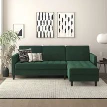 dorel home Eckcouch Velours 3-Sitzer Dunkelgrün