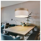 ETC Shop Hängeleuchte Wohnzimmer Pendelleuchte Esstischlampe LED Küchenleuchte Holzoptik, Textil weiß, 11W 1055lm warmweiß, DxH 40x120 cm