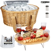 Hap Tim Picknickkorb-Set für 4 Personen mit Mini-Klapptisch für Wein, Picknick, große isolierte Kühltasche und Besteck-Set für 4 Personen, Geschenke für Paare, Hochzeitsgeschenke (Y2209-4-CM)