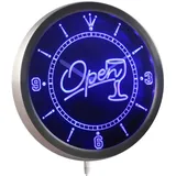 nc0334-b OPEN Cocktails Bar Beer Neon Sign LED Wall Clock Uhr Leuchtuhr/Leuchtende Wanduhr