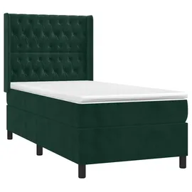 vidaXL Boxspringbett mit Matratze & LED Dunkelgrün 90x190 cm Samt
