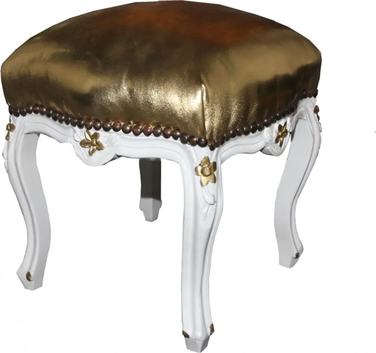 Casa Padrino Barock Fußhocker Gold Lederoptik / Weiß - Antik Stil Möbel - Hocker - Limited Edition