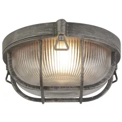 Außenleuchte Deckenleuchte Balkonlampe Industriell Glas Alu silber Gartenleuchte