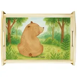 Mr. & Mrs. Panda Tablett Bär Schulterblick Design, Servier Tablett, Weiß, betttablett, Teddy, Echtholz lasiert, (Packung, 1-tlg) weiß