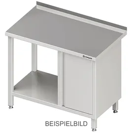 Stalgast Arbeitstisch mit Grundboden, 1200x600x850 mm, mit Flügeltürschrank links, ohne Aufkantung, verschweißt