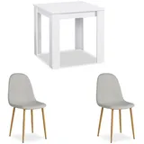 Homestyle4u Essgruppe mit 2 Stühlen Weiß Grau, 2372,