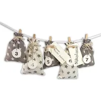 Frau Wundervoll DIY Adventskalender zum Befüllen Schneeflöckchen Baumwollbeutel grau,creme