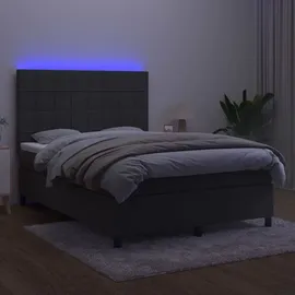 vidaXL Boxspringbett mit Matratze & LED Dunkelgrau 140x200 cm Samt