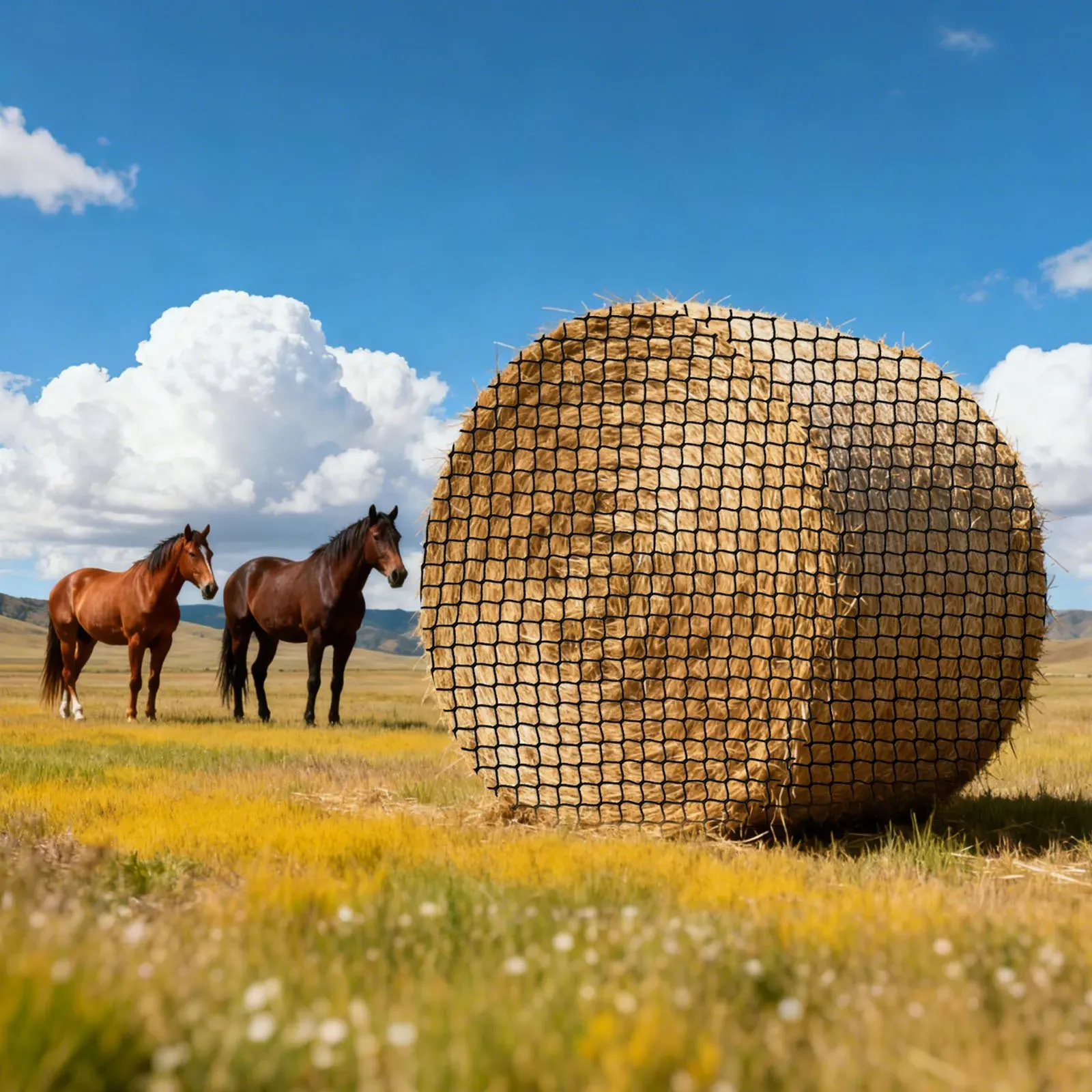 VEVOR Rundballen-Heunetz, 1,8x1,8x1,8 m, Maschenweite 38,1x38,1 mm, PE-Material, knotenloses Design, inkl. Kabelbindern, Nadelschiffchen, Reparaturschnur & Aufbewahrungsbeutel, Futternetz für Pferde