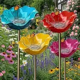 Vogeltränke Blume, Vogeltränke Stehend, Ekorative Bienentränke, Handgefertigt Gartenstecker Vogelbad Blume Dekorative Futter und Tränkschale für Vögel und Bienen (4 PCS)