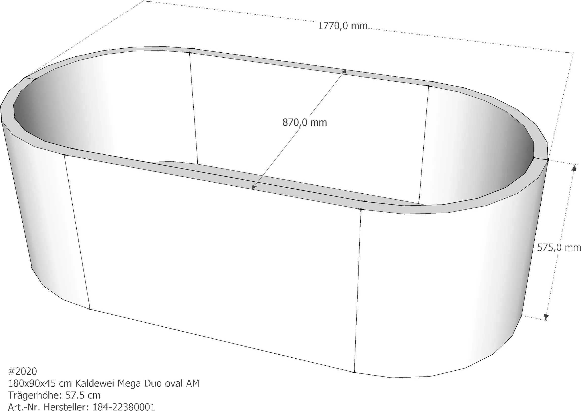 Wannenträger Kaldewei Mega Duo Oval 180x90x45 cm Oval AM