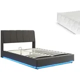 [en.casa] LED Polsterbett Tröstiar mit Matratze 140x200cm Schwarz [en.casa]