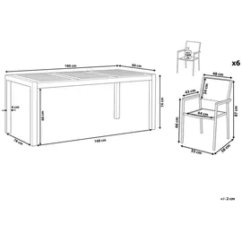 Beliani Gartenmöbel Set Eukalyptusholz 180 cm 6 Stühle Grau GROSSETO