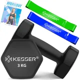 Kesser KESSER® Hanteln Hantelset 2er Set 2kg - 5kg farbig, Kurzhanteln Neopren, Hexagon, Krafttraining, Workout, Fitnesstraining, für Zuhause Mit Übungsheft, 2x Fitnessbänder