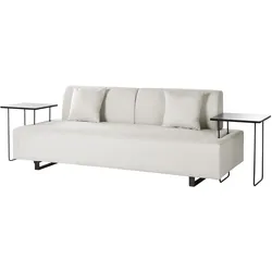 Sofa SOKNA Stoff Hellbeige mit Tischen 3-Sitzer