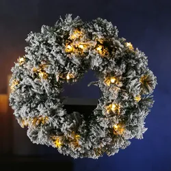LED Tannenkranz Türkranz Advent beschneit beleuchtet 35cm Timer Batterie grün