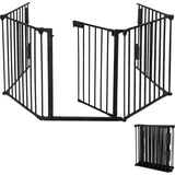 UISEBRT Kaminschutzgitter 300x75 cm Baby Schutzgitter 5 Elemente Metall Ofenschutzgitter mit Sicherheitstür Tierschutzgitter Absperrgitter Konfigu... - Schwarz
