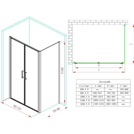 mai & mai Eckdusche mit Drehtür rechts 90 x 195 cm 8mm ESG-Sicherheitsglas silber Rav66K