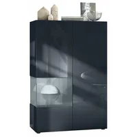 Vladon Vitrine, Grau, 91.5x136.5x37 cm, Wohnzimmer, Wohnwände, Vitrinenschränke