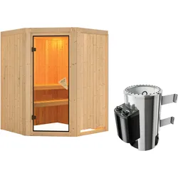 Karibu Sauna Nanja-230Volt-3,6kWOfen-Steuer.-Ohne Dachkranz