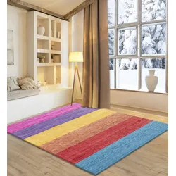 Wollteppich MY HOME "Angern", bunt, B:170cm H:13mm L:240cm, Schurwolle, Teppiche, Handweb Teppich, gestreift, reine Wolle, handgewebt, brilliante Farben