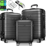 tillvex® Reisekoffer Set 3 tlg. Grau Koffer Hartschale Trolley Kofferset Tasche M-L-XL