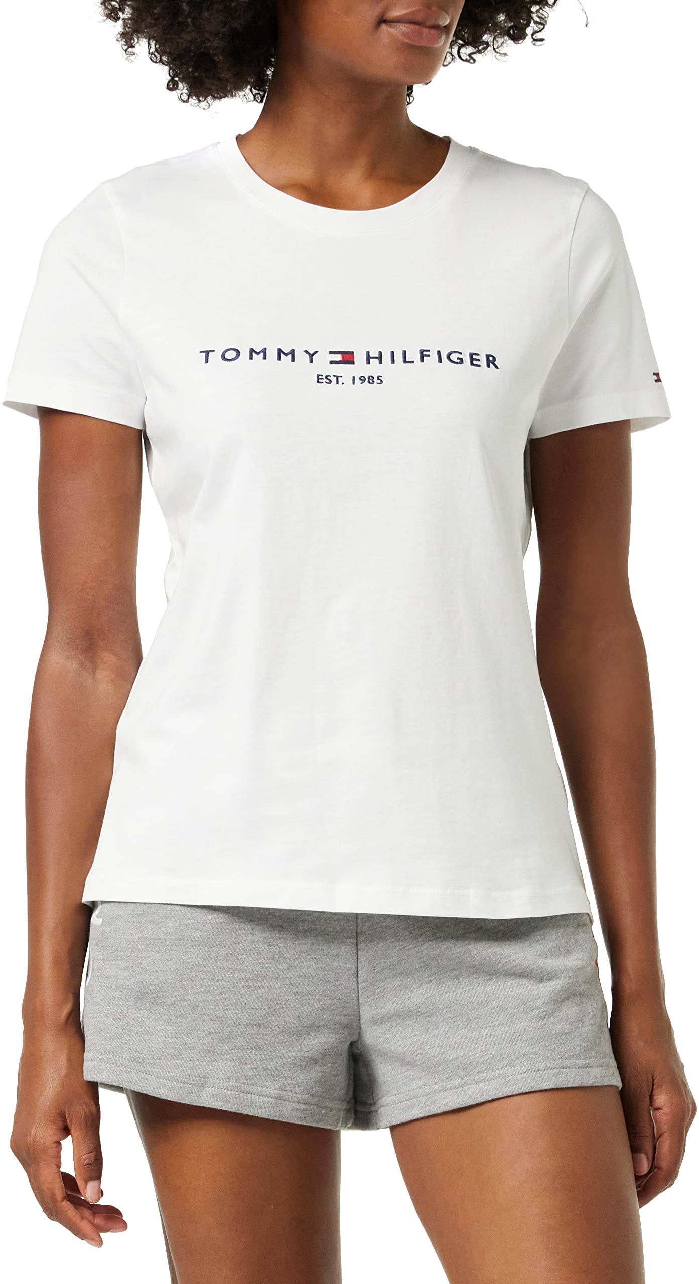 Tommy Hilfiger Damen T-Shirt Kurzarm Heritage Rundhalsausschnitt, Weiß (White), M