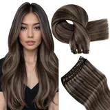 Hetto Echthaar Tressen Extensions Remy Tressen Extensions Echthaar Tressen Haarverlängerung Braun Echthaar Glatt #2/8 Dunkelster Highlights Leichtes Braun 100g