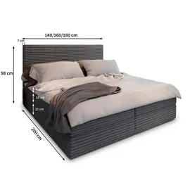 masseno Boxbett mit Matratze und Topper, Polsterbett mit Bettkästen Graphitfarben TILIA 90