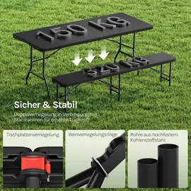 Woltu Bierzeltgarnitur Campingtisch & 2 Bierbank mit Tragegriffe Klappbar