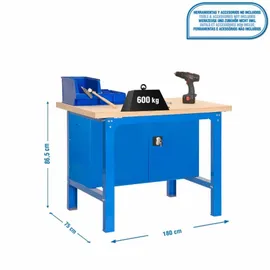 Proregal Werkbank Holz 180x87x75 cm Blau