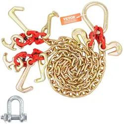 VEVOR 8mmx90cm G80 Abschleppkette J-&T-Haken V-Kette Stahl Transportkette 4898kg